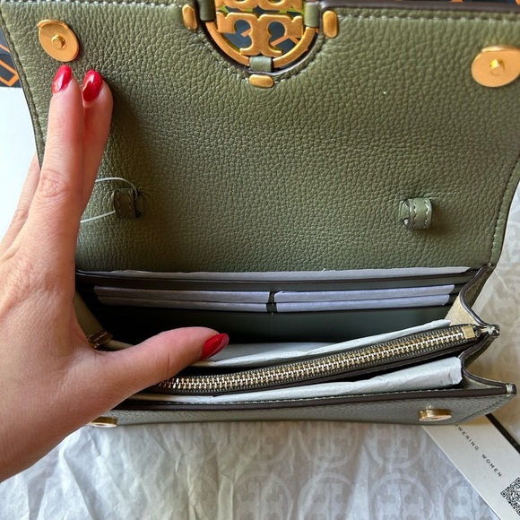 Tory Burch Miller Wallet Crossbody Bag Palm Leaf Green Gold - Picture 7 of 16